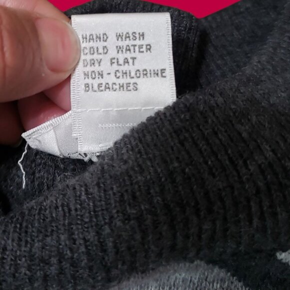 Adolfo Vtg Argyle Acrylic & Lambs Wool Blend Sweater Charcoal Large - Picture 8 of 8